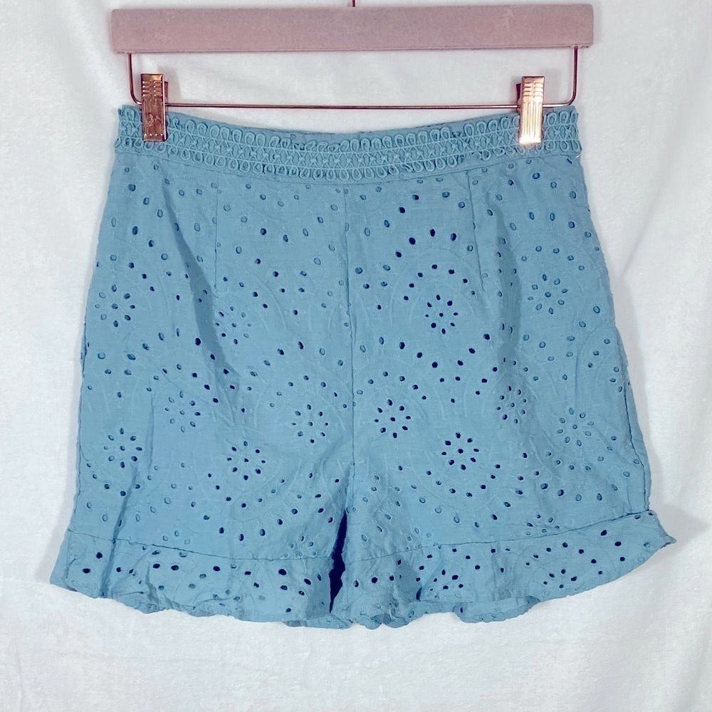 June & Hudson blue high waisted eyelet shorts size S